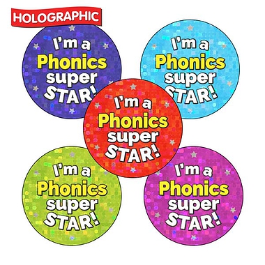 Holographic Phonics Super Star Stickers (30 Stickers - 25mm)