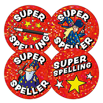 Holographic Super Speller Wizard Stickers (35 Stickers - 37mm)