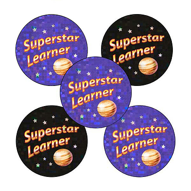 Holographic Superstar Learner Stickers (30 Stickers - 25mm)