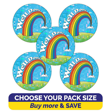 Holographic Well Done Rainbow Stickers  (25mm)
