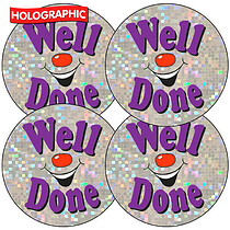 Holographic Well Done Stickers (35 Stickers - 37mm)