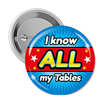 I know All My Times Tables Badges (10 Badges - 38mm)