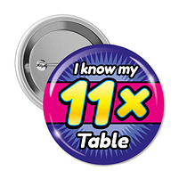 I know my 11x Times Tables Badges (10 Badges - 38mm)