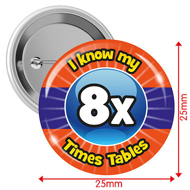 I know my 8x Times Tables Badges (10 Badges - 25mm)