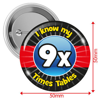 I know my 9x Times Tables Badges (10 Badges - 50mm)