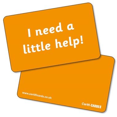 'I need a little help' CertifiCARDS - Orange (10 Wallet Sized Cards)