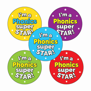 'I'm a Phonics Super Star' Stickers - Multicoloured (30 Stickers - 25mm)
