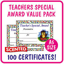 Jellybean Scented Teacher's Special Award Certificates Value Pack (100 Certificates - A5)