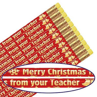 Merry Christmas from your Teacher Metallic Foil Pencils (Pack of 12)