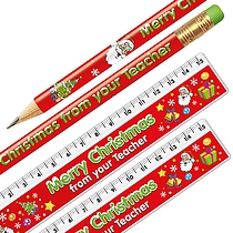 Merry Christmas Teacher Pencil and Ruler (Set of 12)
