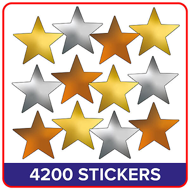 Metallic Gold, Silver and Bronze Star Stickers Value Pack (4200 Stickers - 18mm)