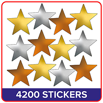Metallic Gold, Silver & Bronze Star Stickers Value Pack (4200 Stickers-18mm)