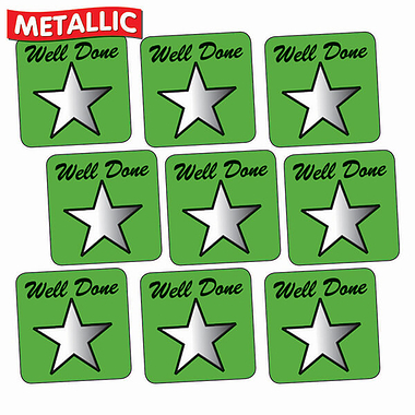 Metallic Star Stickers - Well Done - Green (140 Stickers - 16mm)