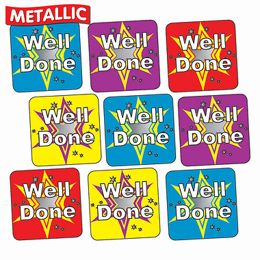 Metallic Well Done Stickers (140 Stickers - 16mm)