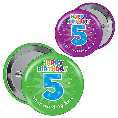 Personalised Happy 5th Birthday Badges (10 Badges)