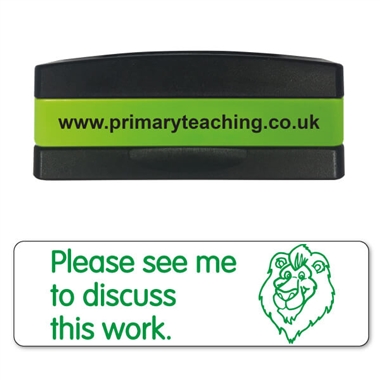 Please See Me to Discuss This Work Stakz Stamper - Green Ink (44mm x 13mm)