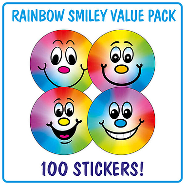 Rainbow Smiley Stickers (100 Stickers - 32mm) Brainwaves