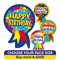 Rosette Happy Birthday Stickers - 54 x 37mm