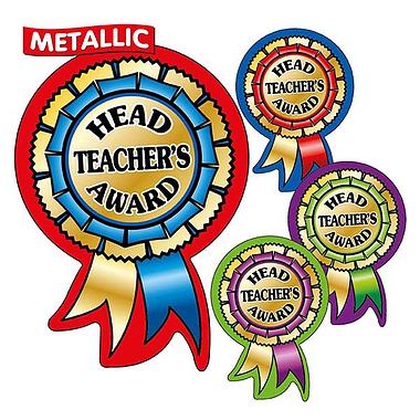 Metallic Head Teacher's Award Rosette Stickers (25 Stickers - 54mm x 37mm) Brainwaves