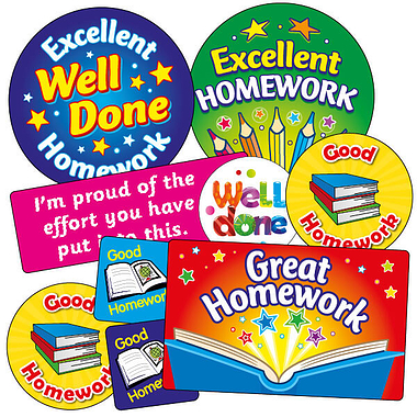 55 Homework Assorted Shape and Size Stickers