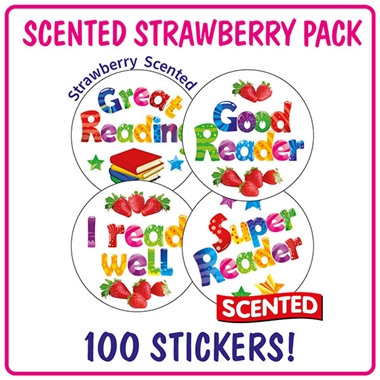 Scented Strawberry Stickers Value Pack - Reading (100 Stickers - 32mm)