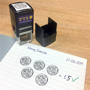 One Pound Coin Pre-inked Stamper - Black Ink (25mm)