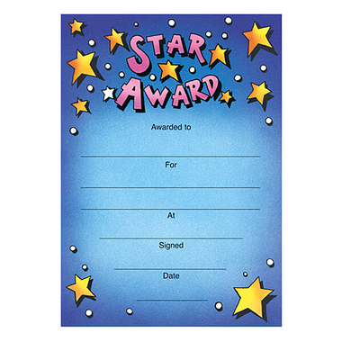 Star Award Certificates - Blue (20 Certificates - A5) Brainwaves