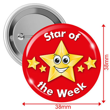Star of the Week Badges - Red (10 Badges - 38mm)