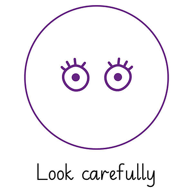 Pedagogs Marking Stamper - Look Carefully (Purple Ink - 20mm)