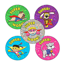 Superhero Stickers - Holographic 30 Stickers - 25mm)
