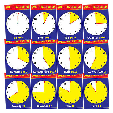 Tell the Time Analogue Clock Card Posters (12 Posters - A4)