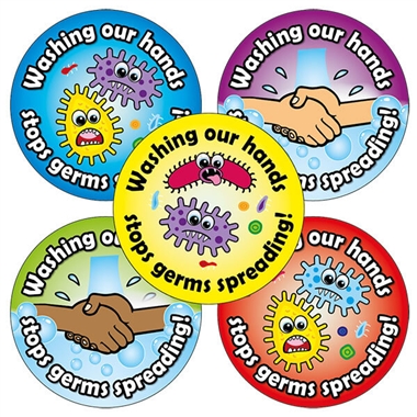 Washing Our Hands Stops Germs Spreading Stickers (20 Stickers - 32mm)