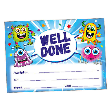 Well Done Peppermint Scented Monster Certificates (20 Certificates - A5)