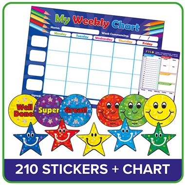 Weekly Chart Pad Plus Stickers (1 x A4 Pad Plus 210 x 20mm Stickers)