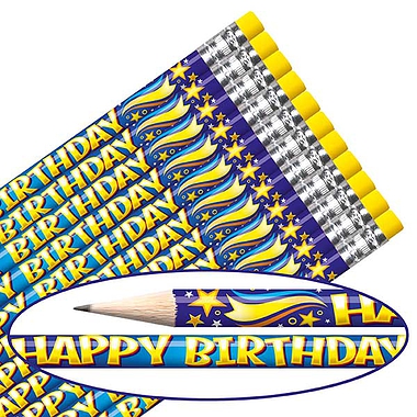 Happy Birthday Pencils, Blue, x 12