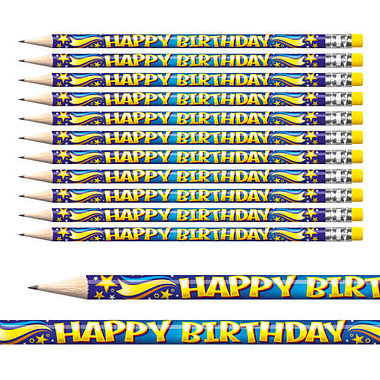 12 Happy Birthday Pencils - Blue