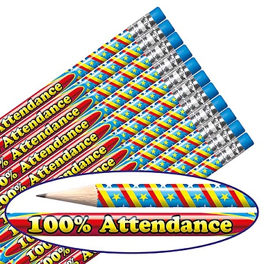 12 100% Attendance Pencils - Red