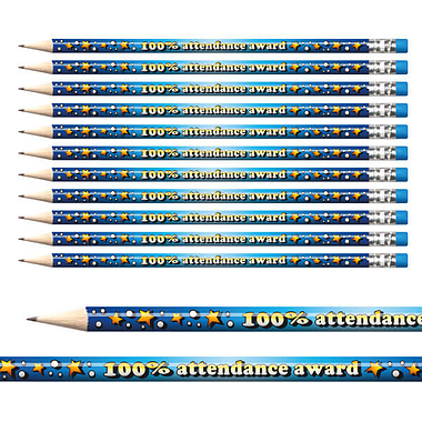 12 100% Attendance Pencils - Blue