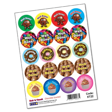 Scented CHOCOLATE Stickers - Well Done (20 Stickers - 32mm)